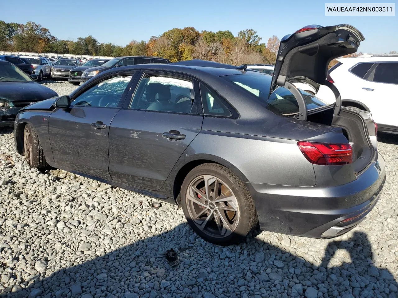 Auction sale of the 2022 Audi A4 , vin: WAUEAAF42NN003511, lot number: 74322743