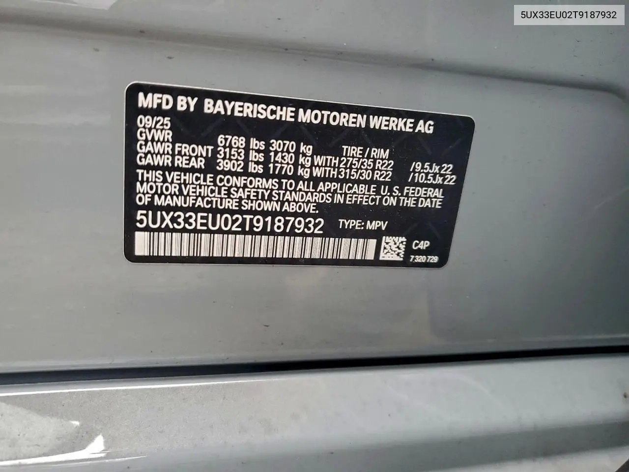 Auction sale of the 2026 BMW X5 , vin: 5UX33EU02T9187932, lot number: 94126195