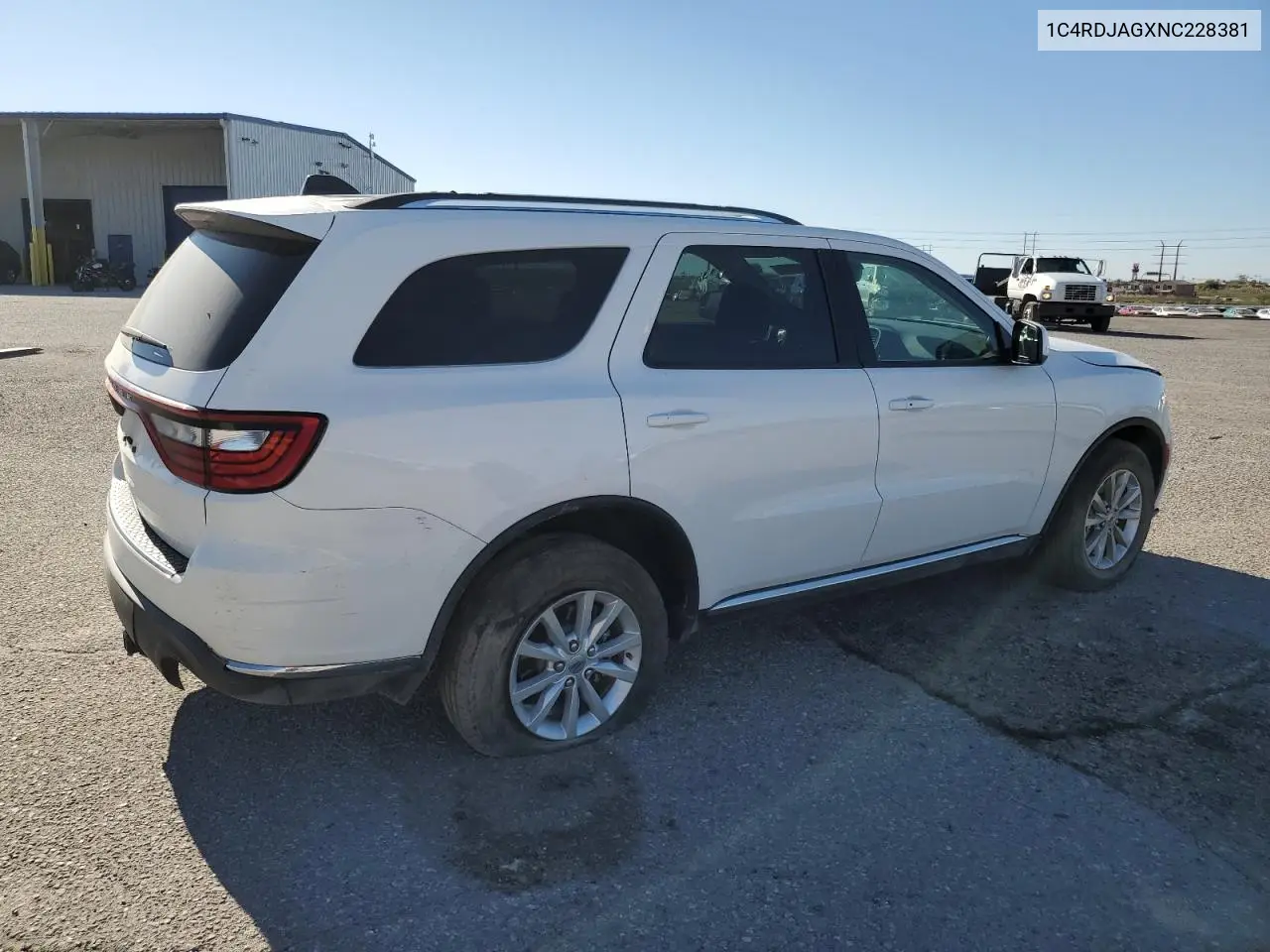 Auction sale of the 2022 Dodge Durango , vin: 1C4RDJAGXNC228381, lot number: 90668185