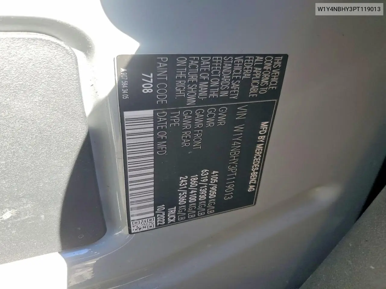 Auction sale of the 2023 Mercedes Benz Sprinter , vin: W1Y4NBHY3PT119013, lot number: 78327835