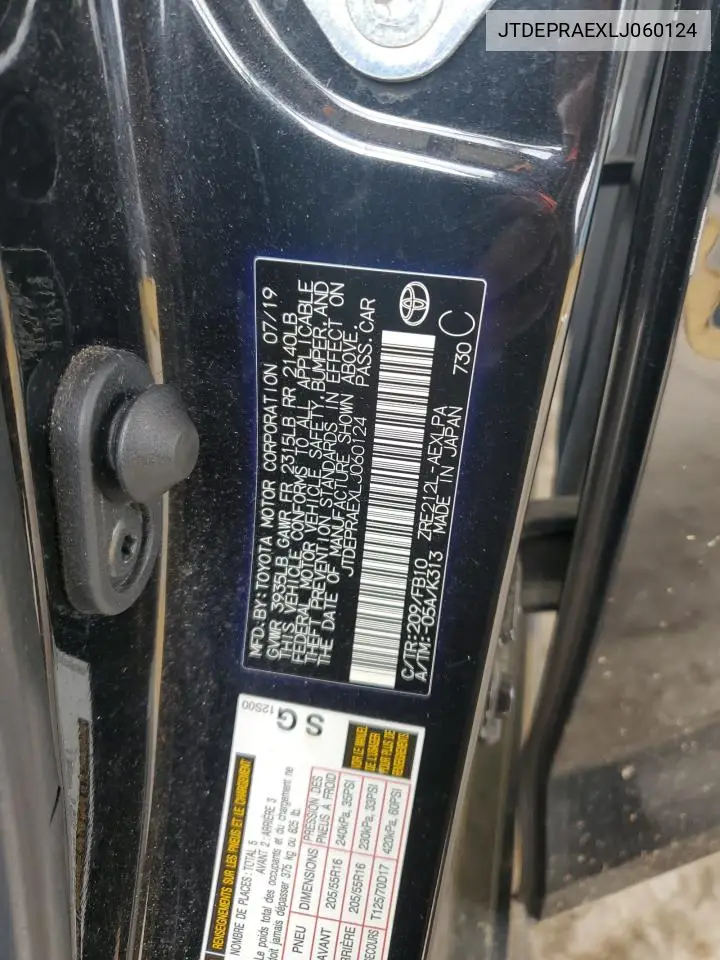 Auction sale of the 2020 Toyota Corolla , vin: JTDEPRAEXLJ060124, lot number: 53734005