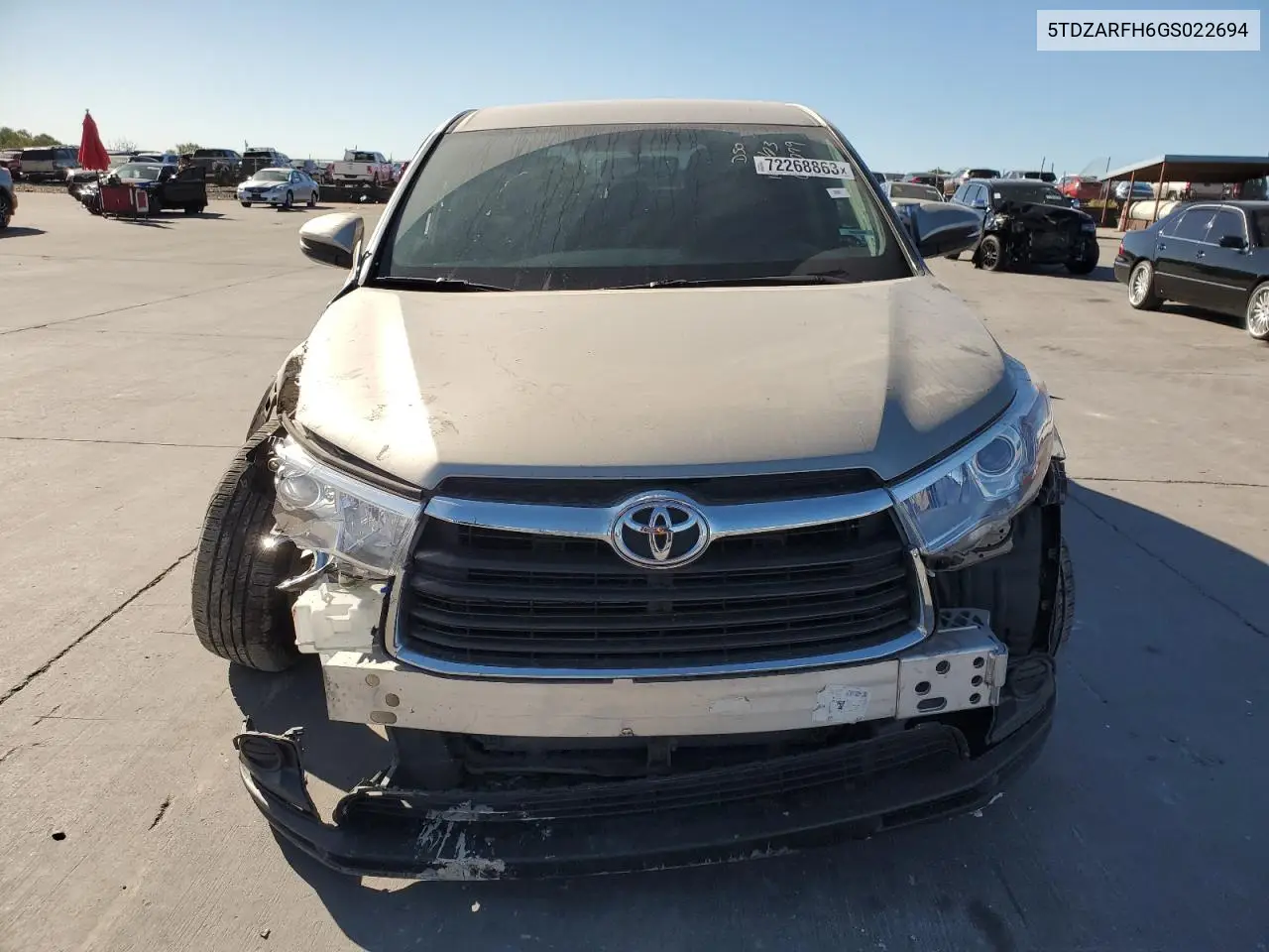 Auction sale of the 2016 Toyota Highlander , vin: 5TDZARFH6GS022694, lot number: 72268863