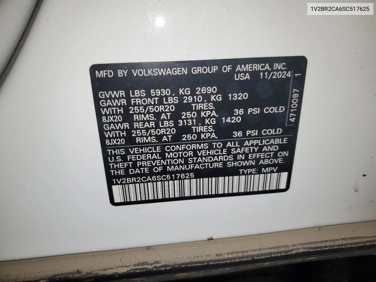 Auction sale of the 2025 Volkswagen Atlas , vin: 1V2BR2CA6SC517625, lot number: 68652685