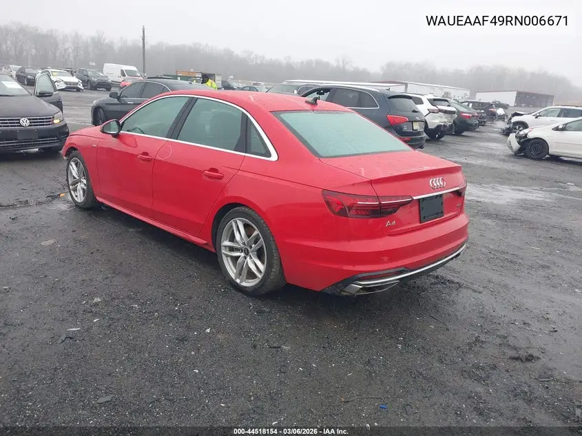 Auction sale of the 2024 Audi A4 , vin: WAUEAAF49RN006671, lot number: 44518154