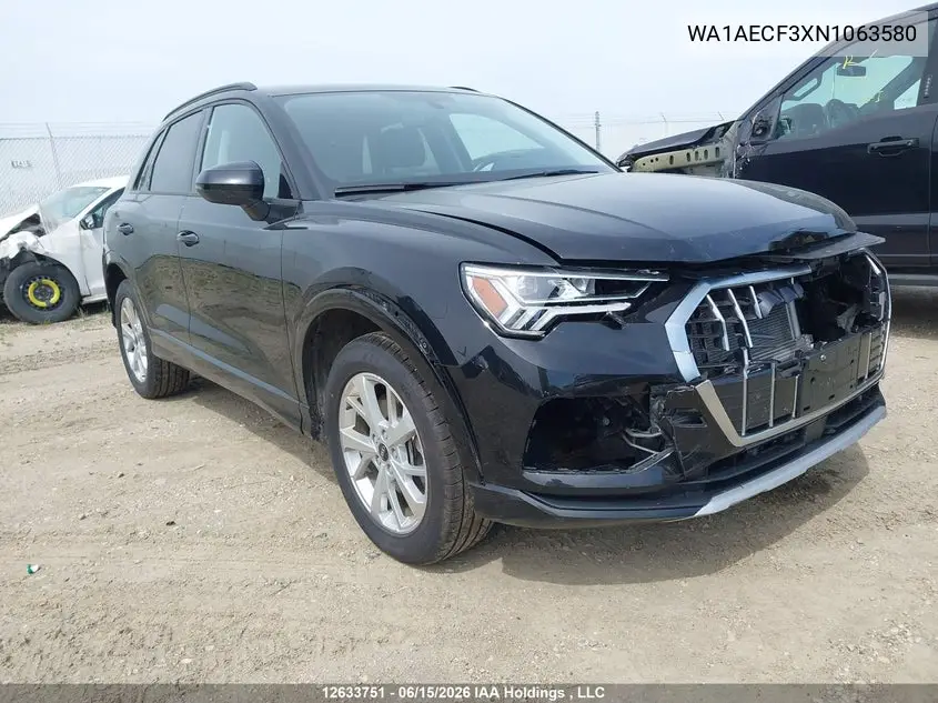 Auction sale of the 2022 Audi Q3 , vin: WA1AECF3XN1063580, lot number: 12633751