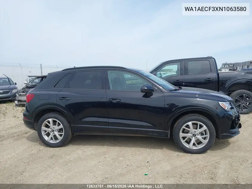 Auction sale of the 2022 Audi Q3 , vin: WA1AECF3XN1063580, lot number: 12633751