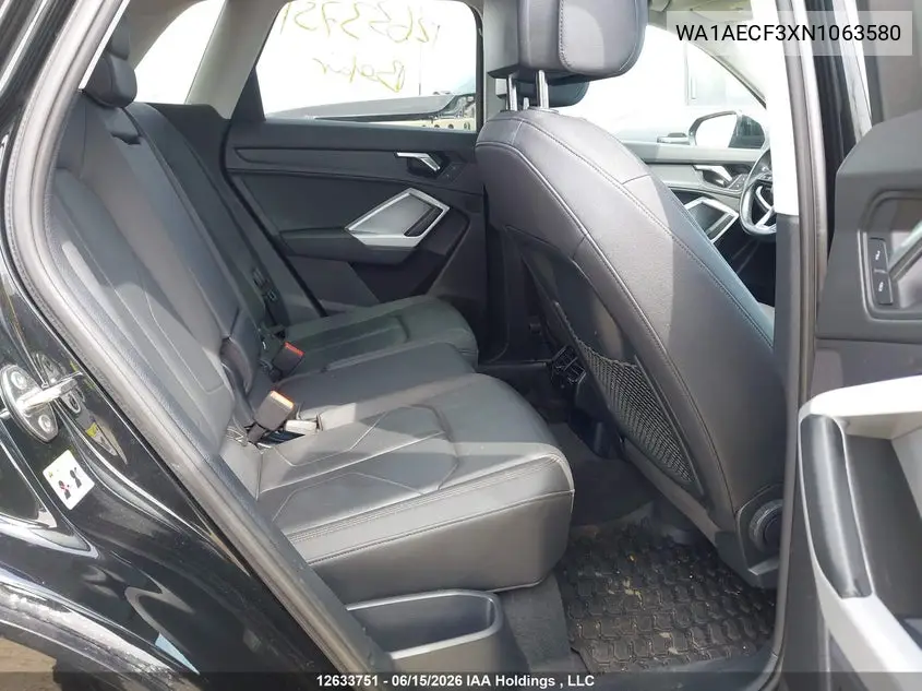 Auction sale of the 2022 Audi Q3 , vin: WA1AECF3XN1063580, lot number: 12633751
