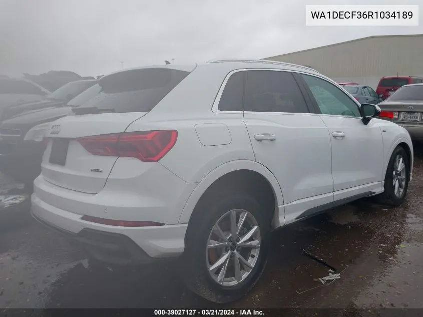 Auction sale of the 2024 Audi Q3 , vin: WA1DECF36R1034189, lot number: 39027127