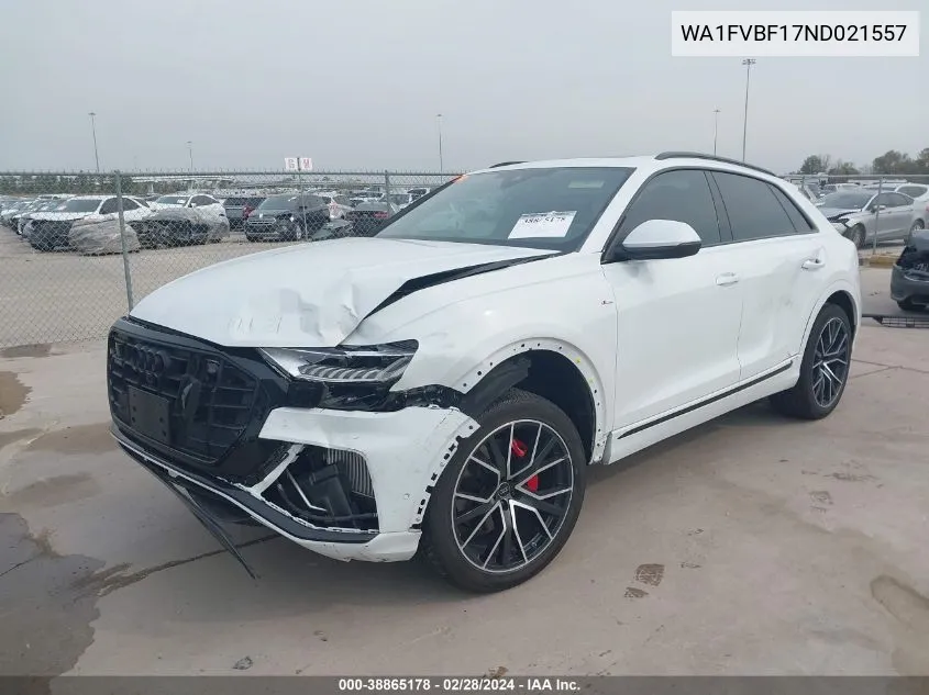 Auction sale of the 2022 Audi Q8 , vin: WA1FVBF17ND021557, lot number: 38865178