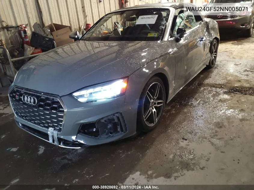Auction sale of the 2022 Audi S5 , vin: WAU24GF52NN005071, lot number: 38928692