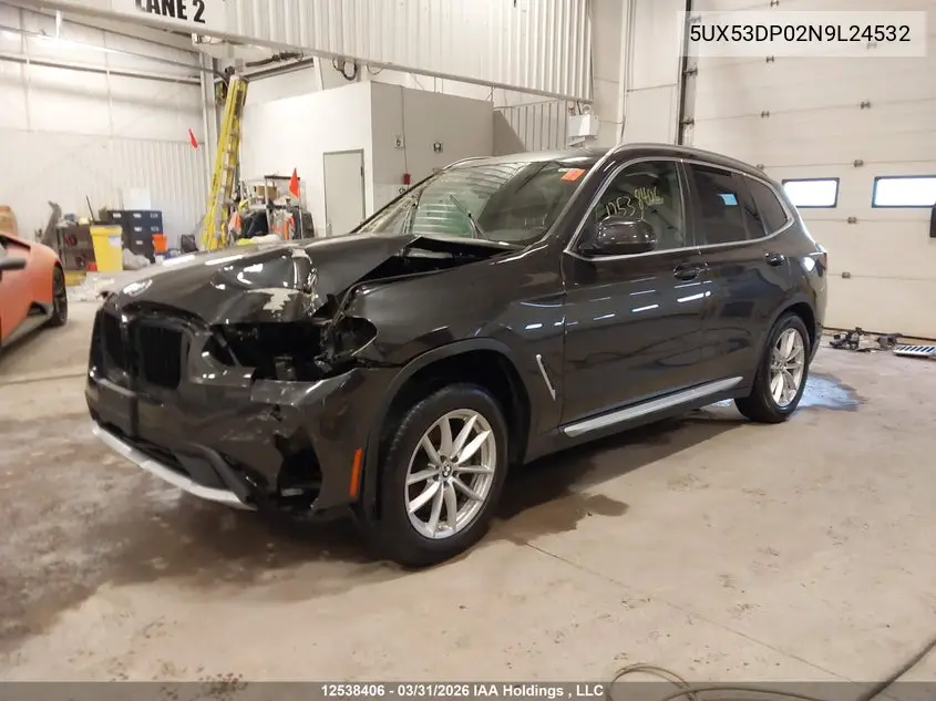 Auction sale of the 2022 BMW X3 , vin: 5UX53DP02N9L24532, lot number: 12538406