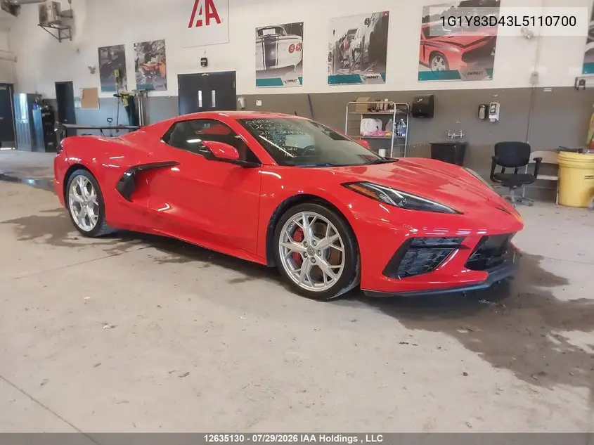 Auction sale of the 2020 Chevrolet Corvette , vin: 1G1Y83D43L5110700, lot number: 12635130