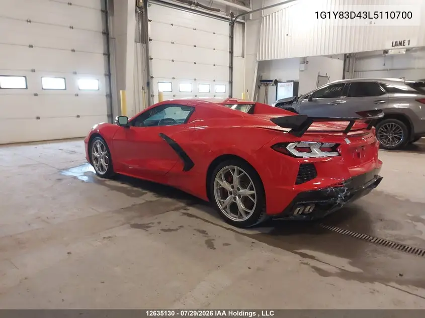 Auction sale of the 2020 Chevrolet Corvette , vin: 1G1Y83D43L5110700, lot number: 12635130