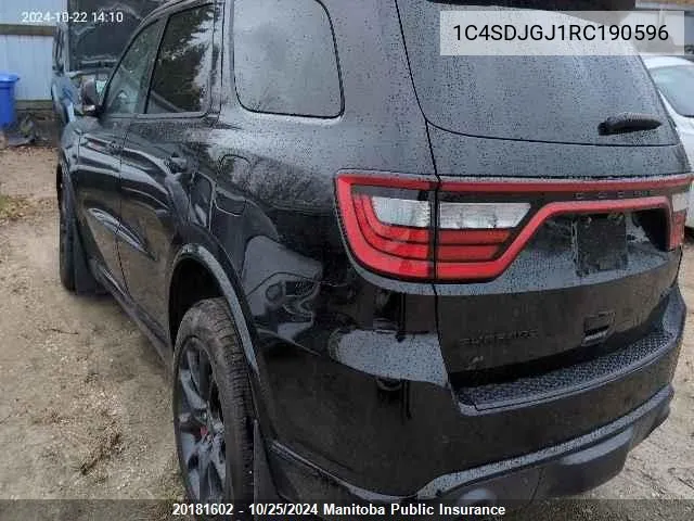 Auction sale of the 2024 Dodge Durango , vin: 1C4SDJGJ1RC190596, lot number: 20181602