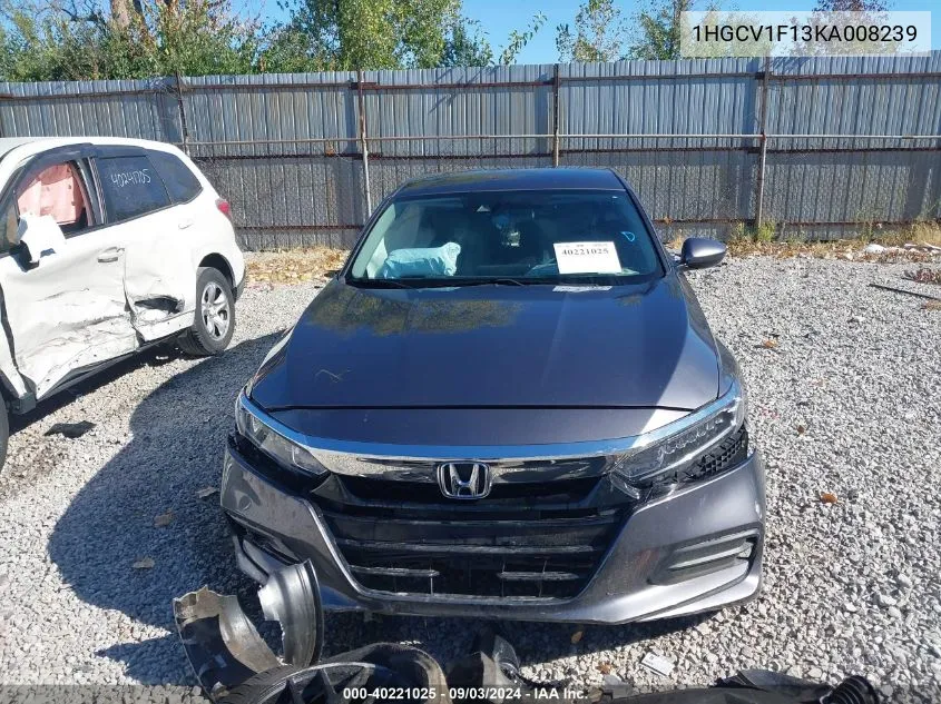 Auction sale of the 2019 Honda Accord , vin: 1HGCV1F13KA008239, lot number: 40221025