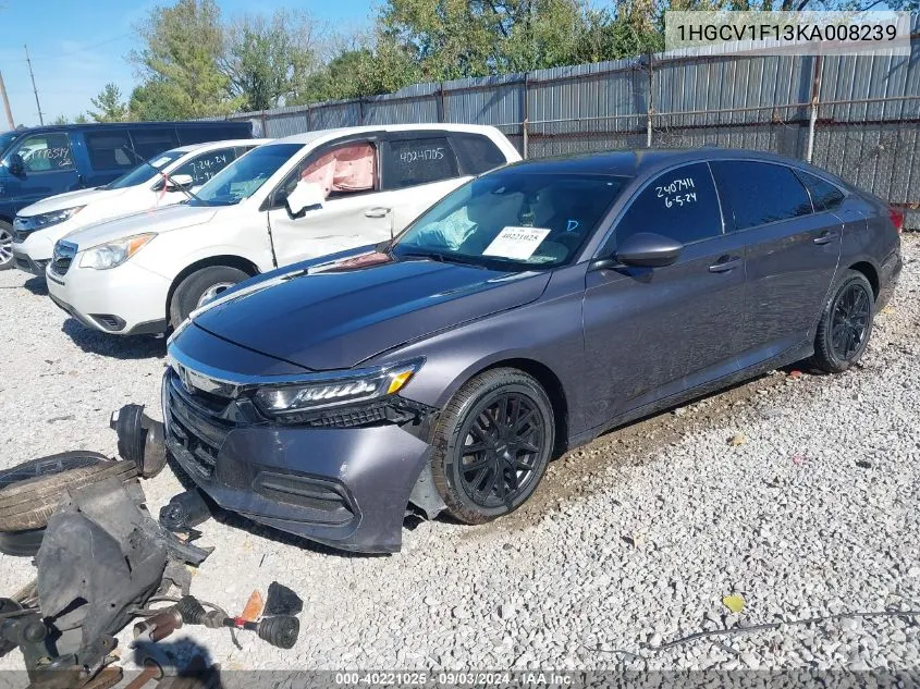 Auction sale of the 2019 Honda Accord , vin: 1HGCV1F13KA008239, lot number: 40221025