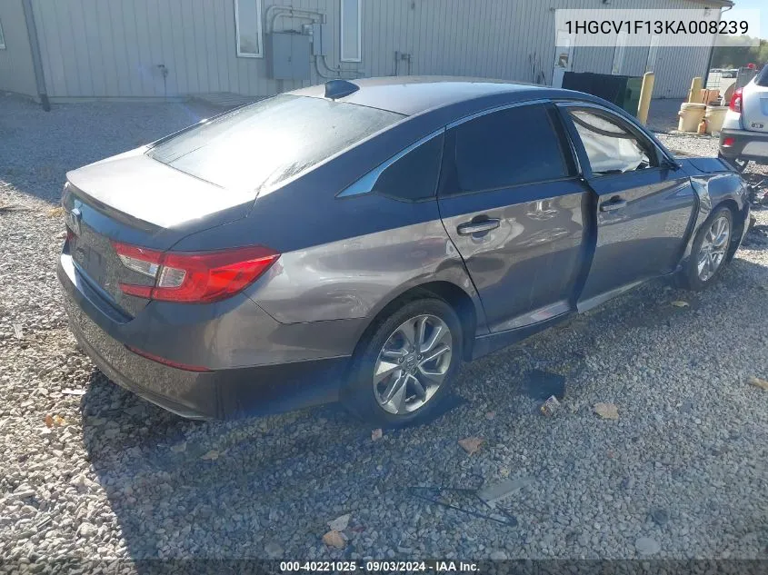 Auction sale of the 2019 Honda Accord , vin: 1HGCV1F13KA008239, lot number: 40221025