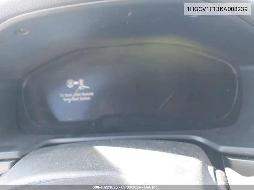 Auction sale of the 2019 Honda Accord , vin: 1HGCV1F13KA008239, lot number: 40221025