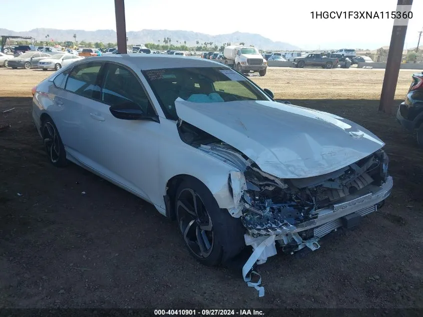 Auction sale of the 2022 Honda Accord , vin: 1HGCV1F3XNA115360, lot number: 40410901