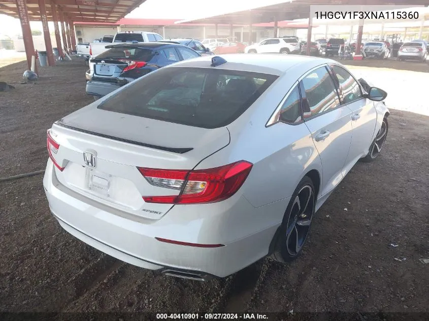 Auction sale of the 2022 Honda Accord , vin: 1HGCV1F3XNA115360, lot number: 40410901