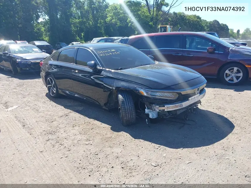 Auction sale of the 2022 Honda Accord , vin: 1HGCV1F33NA074392, lot number: 45367550