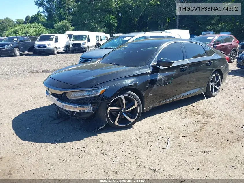 Auction sale of the 2022 Honda Accord , vin: 1HGCV1F33NA074392, lot number: 45367550