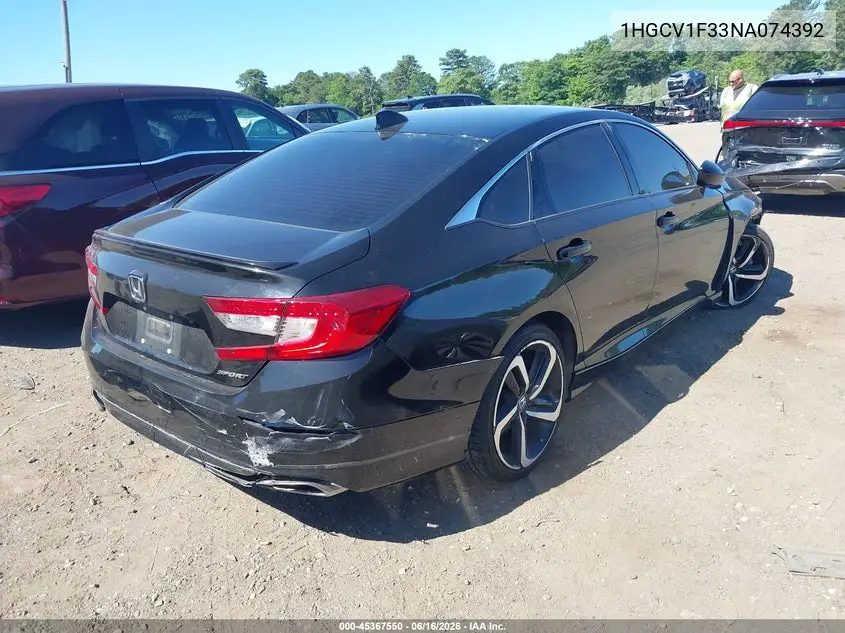 Auction sale of the 2022 Honda Accord , vin: 1HGCV1F33NA074392, lot number: 45367550