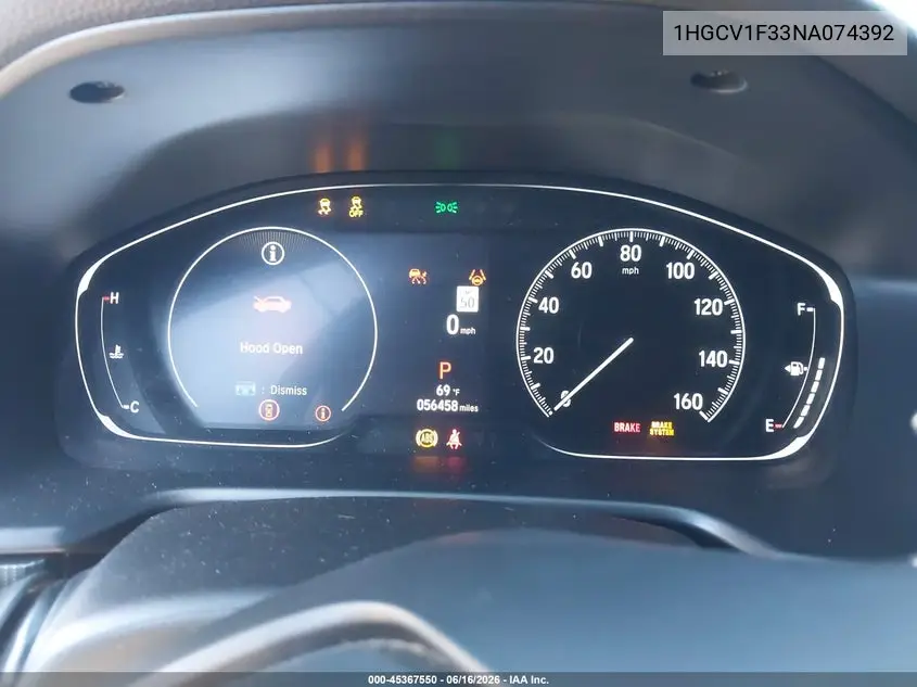 Auction sale of the 2022 Honda Accord , vin: 1HGCV1F33NA074392, lot number: 45367550