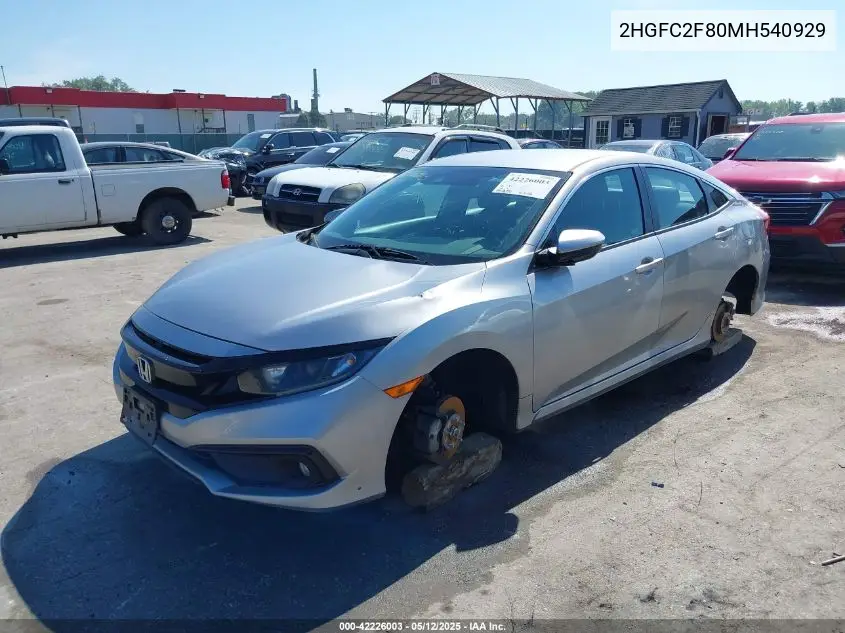 Auction sale of the 2021 Honda Civic , vin: 2HGFC2F80MH540929, lot number: 42226003