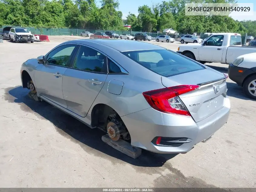 Auction sale of the 2021 Honda Civic , vin: 2HGFC2F80MH540929, lot number: 42226003