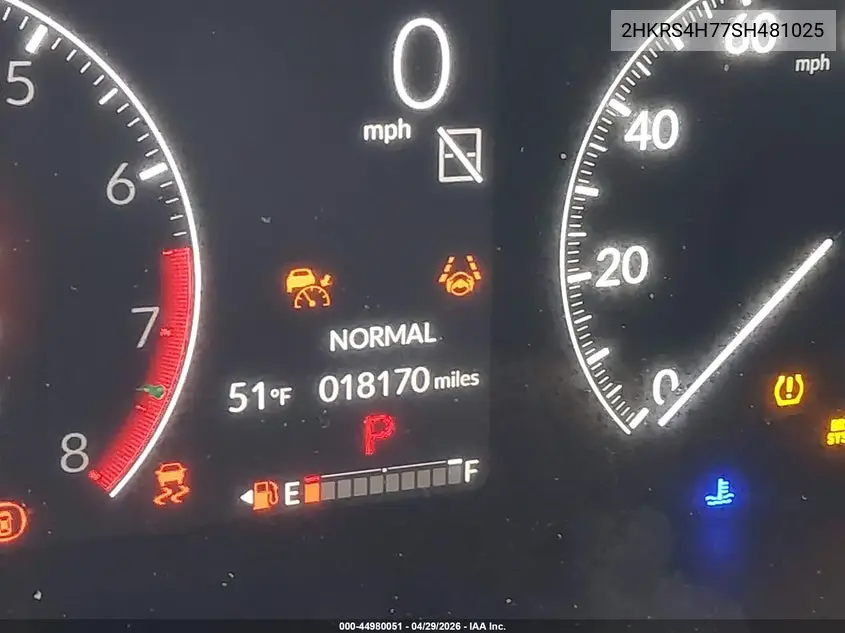 Auction sale of the 2025 Honda CR V , vin: 2HKRS4H77SH481025, lot number: 44980051