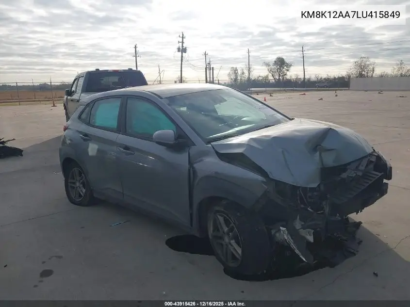 Auction sale of the 2020 Hyundai Kona , vin: KM8K12AA7LU415849, lot number: 43915426