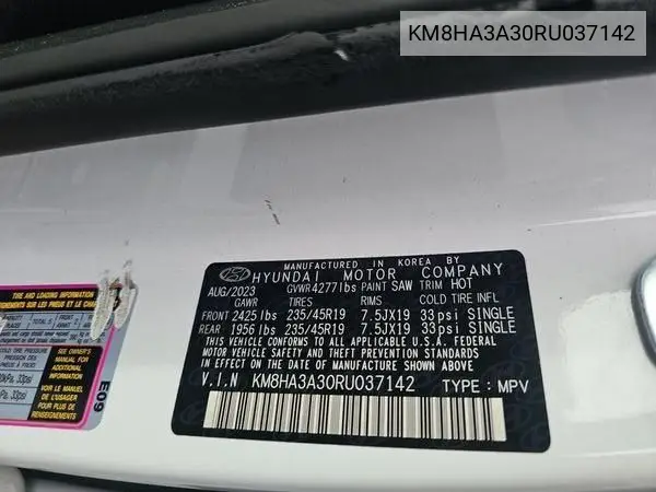 Auction sale of the 2024 Hyundai Kona , vin: KM8HA3A30RU037142, lot number: 43438484