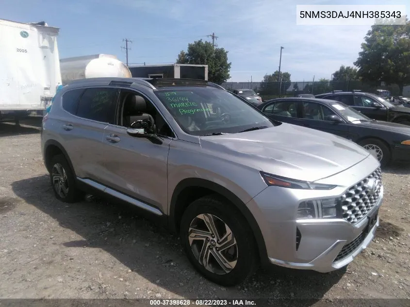 Auction sale of the 2022 Hyundai Santa Fe , vin: 5NMS3DAJ4NH385343, lot number: 37398628