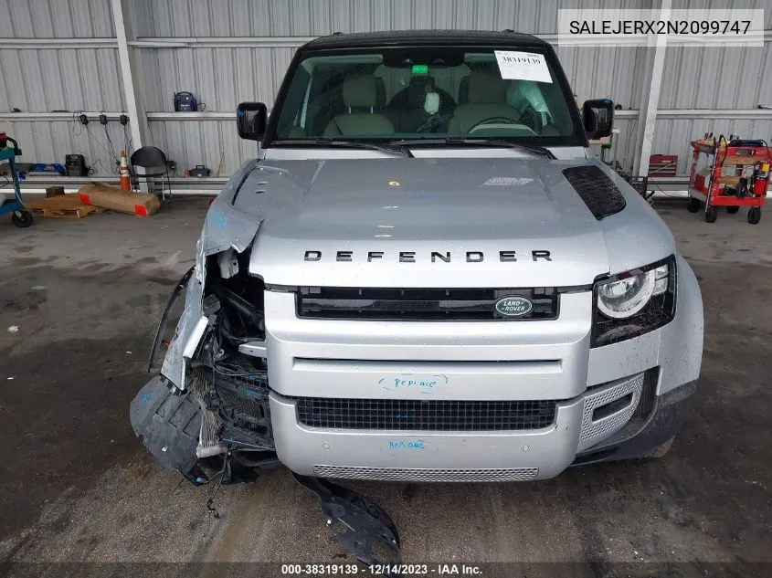Auction sale of the 2022 Land Rover Defender , vin: SALEJERX2N2099747, lot number: 38319139