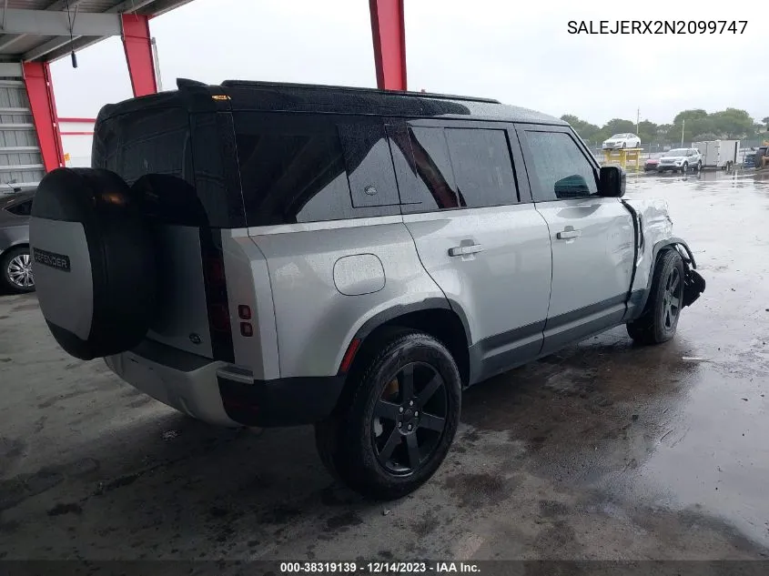 Auction sale of the 2022 Land Rover Defender , vin: SALEJERX2N2099747, lot number: 38319139