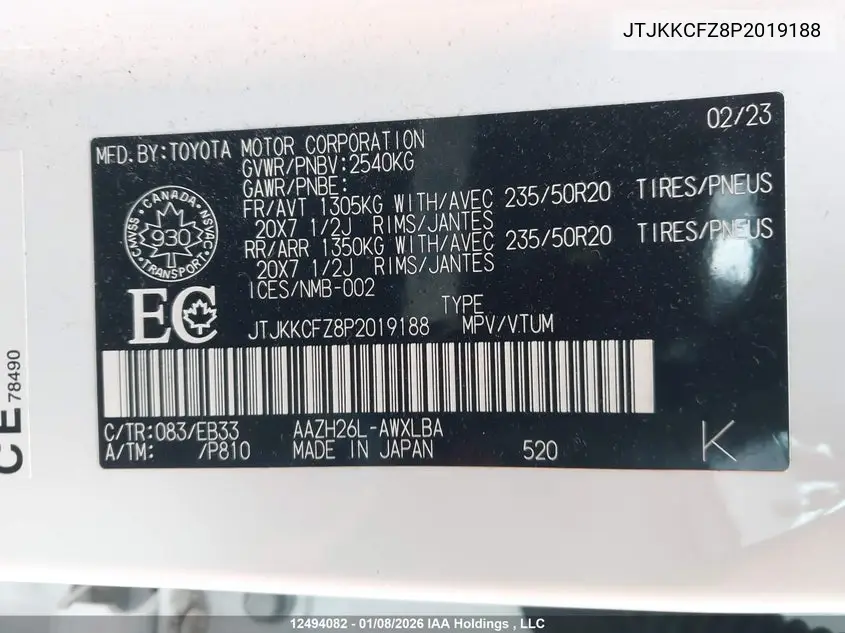 Auction sale of the 2023 Lexus NX , vin: JTJKKCFZ8P2019188, lot number: 12494082