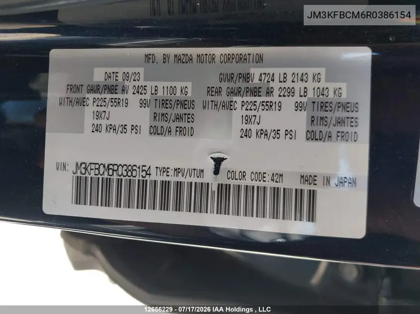 Auction sale of the 2024 Mazda CX 5 , vin: JM3KFBCM6R0386154, lot number: 12656229
