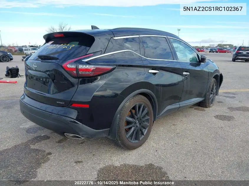 Auction sale of the 2024 Nissan Murano , vin: 5N1AZ2CS1RC102367, lot number: 20222776