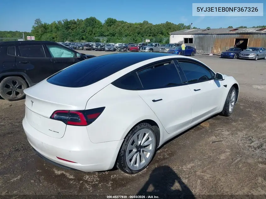 Auction sale of the 2022 Tesla Model 3 , vin: 5YJ3E1EB0NF367326, lot number: 45277939