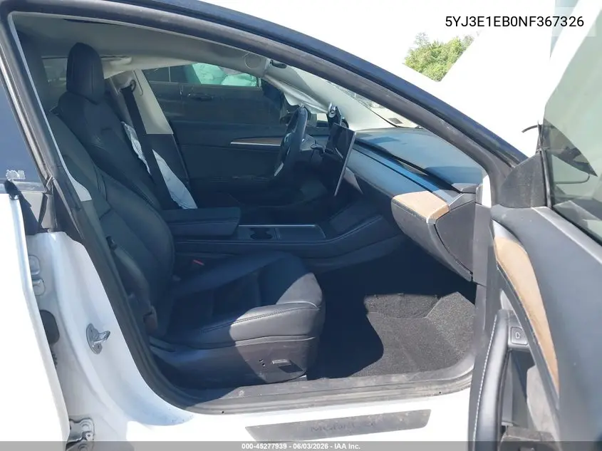 Auction sale of the 2022 Tesla Model 3 , vin: 5YJ3E1EB0NF367326, lot number: 45277939