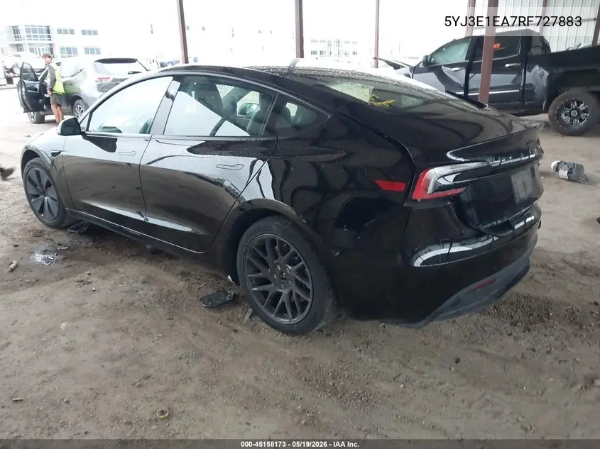 Auction sale of the 2024 Tesla Model 3 , vin: 5YJ3E1EA7RF727883, lot number: 45158173