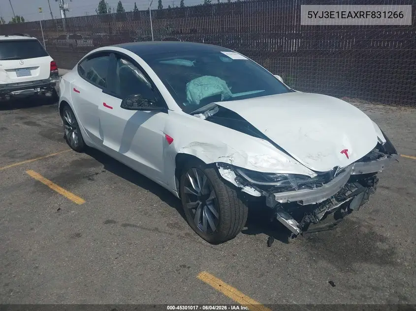 Auction sale of the 2024 Tesla Model 3 , vin: 5YJ3E1EAXRF831266, lot number: 45301017