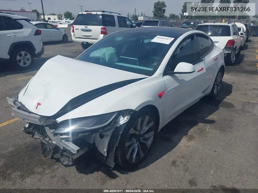 Auction sale of the 2024 Tesla Model 3 , vin: 5YJ3E1EAXRF831266, lot number: 45301017