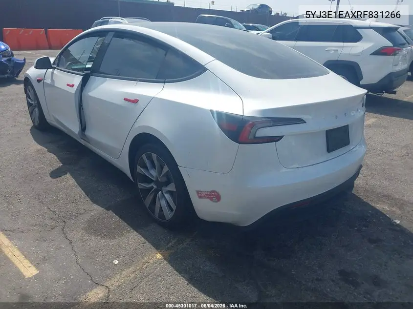 Auction sale of the 2024 Tesla Model 3 , vin: 5YJ3E1EAXRF831266, lot number: 45301017
