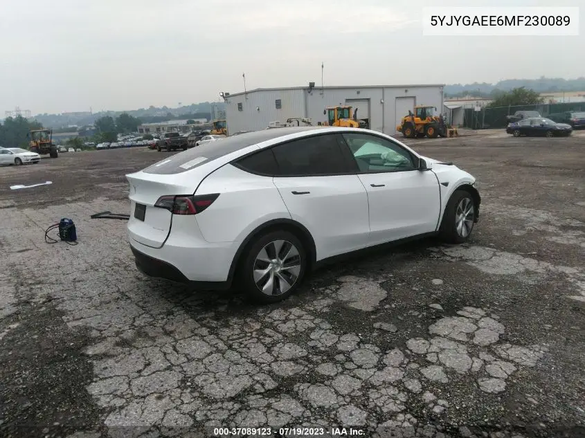 Auction sale of the 2021 Tesla Model Y , vin: 5YJYGAEE6MF230089, lot number: 37089123