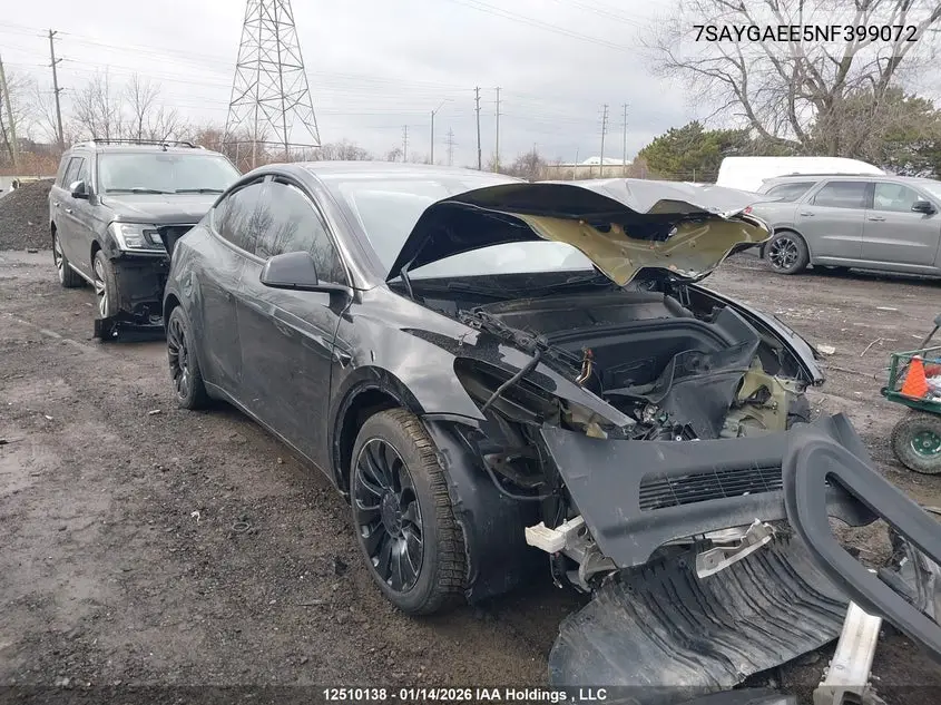Auction sale of the 2022 Tesla Model Y , vin: 7SAYGAEE5NF399072, lot number: 12510138