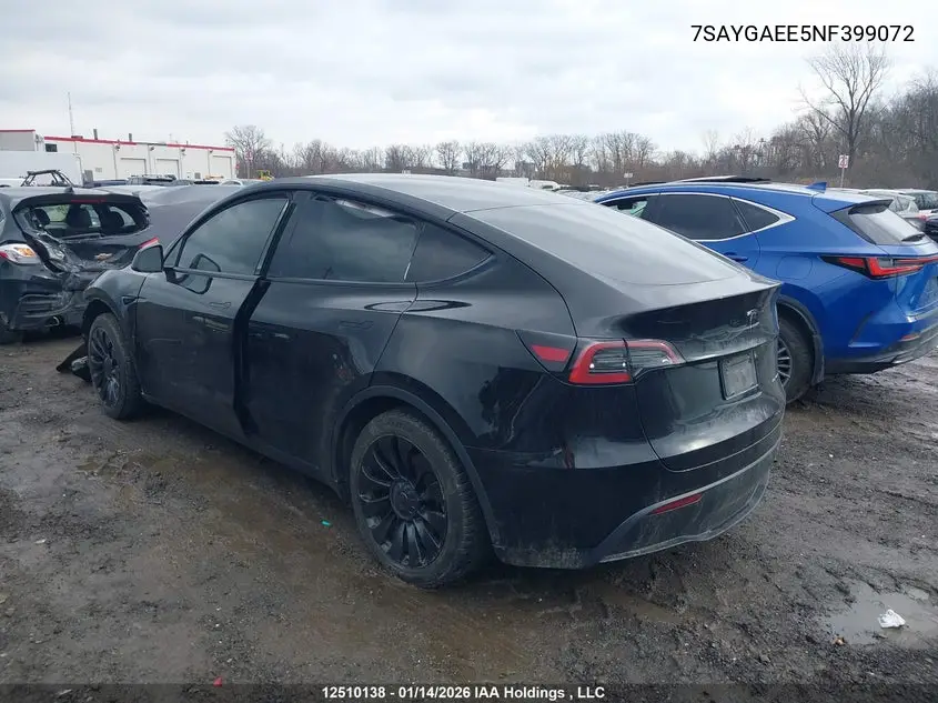 Auction sale of the 2022 Tesla Model Y , vin: 7SAYGAEE5NF399072, lot number: 12510138