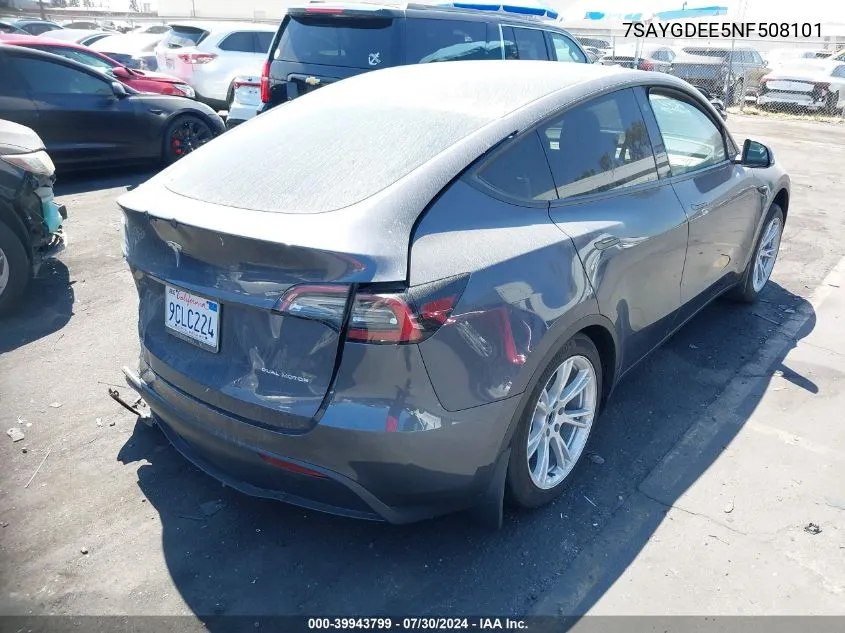 Auction sale of the 2022 Tesla Model Y , vin: 7SAYGDEE5NF508101, lot number: 39943799