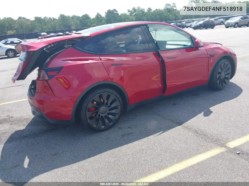 Auction sale of the 2022 Tesla Model Y , vin: 7SAYGDEF4NF518918, lot number: 42614598